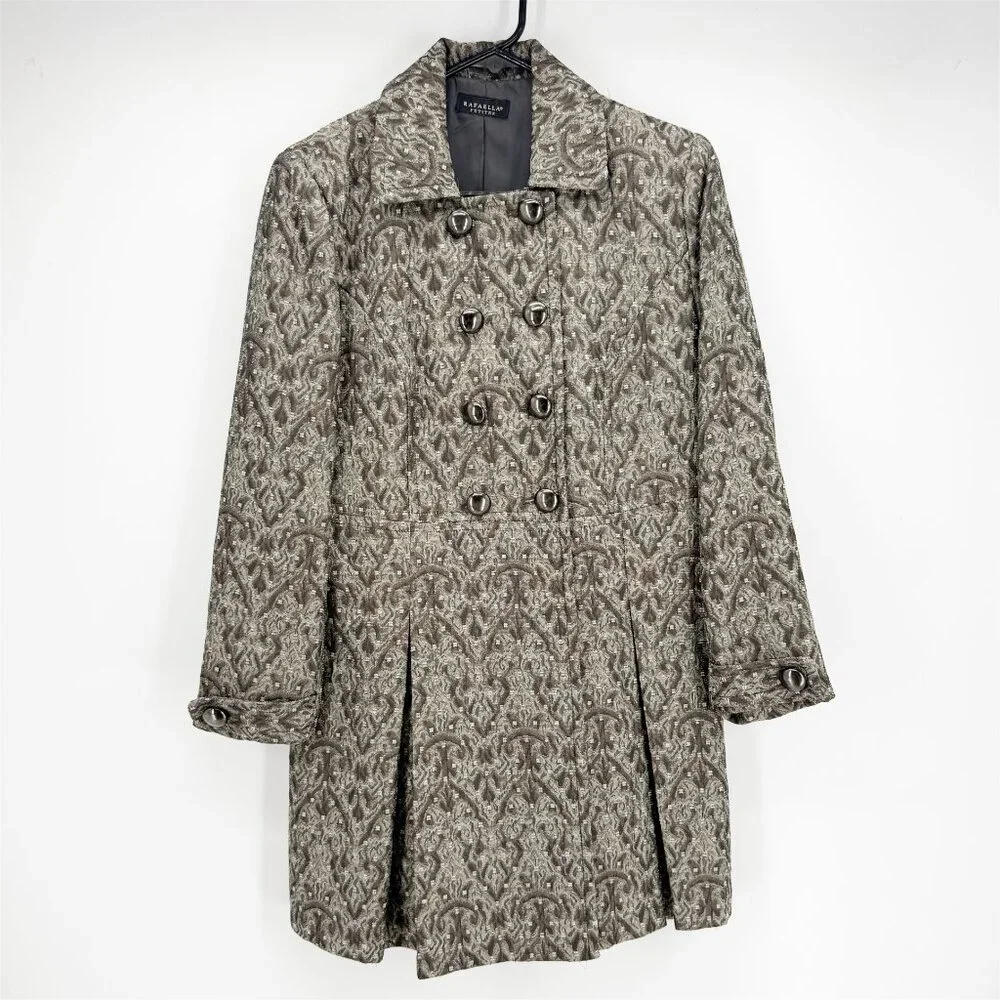Rafaella Petites Grey Metallic Brocade Knee Length Trench Coat Sz SP - Picture 9 of 9
